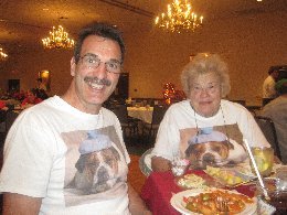 Bill & Mom with Dog shirts on. Mom's death was more a celebration of her life!
