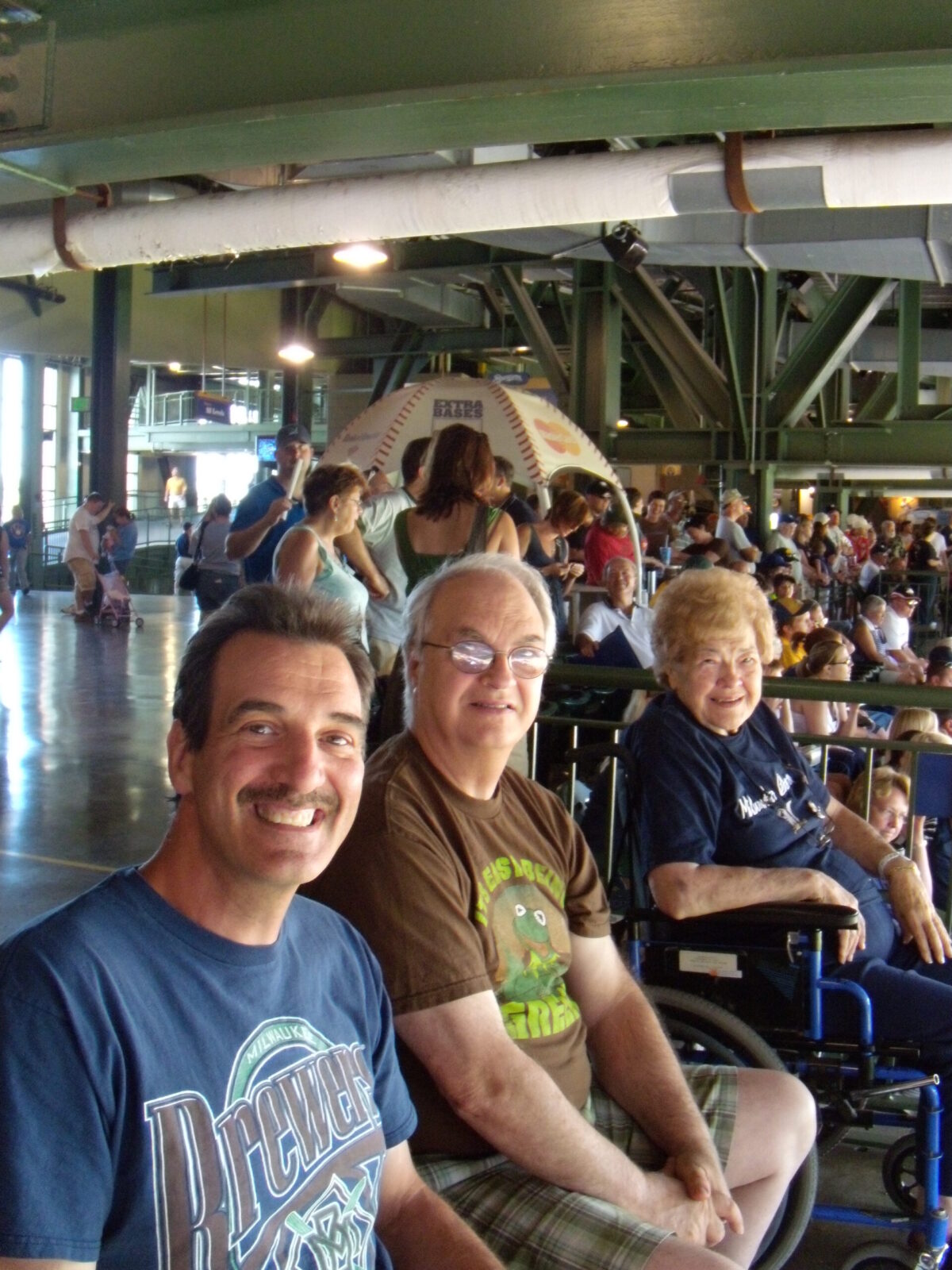 Cousin Joe and mom and me enjoying one of her favorite things, a Brewers game! NeedEncouragement.com