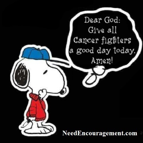 Dear God, Give all cancer fighters a good day today. Amen. NeedEncouragement.com