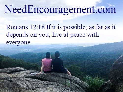 NeedEncouragement.com Romans 12:18 If it is possible, as far as it depends on you, live at peace with everyone.